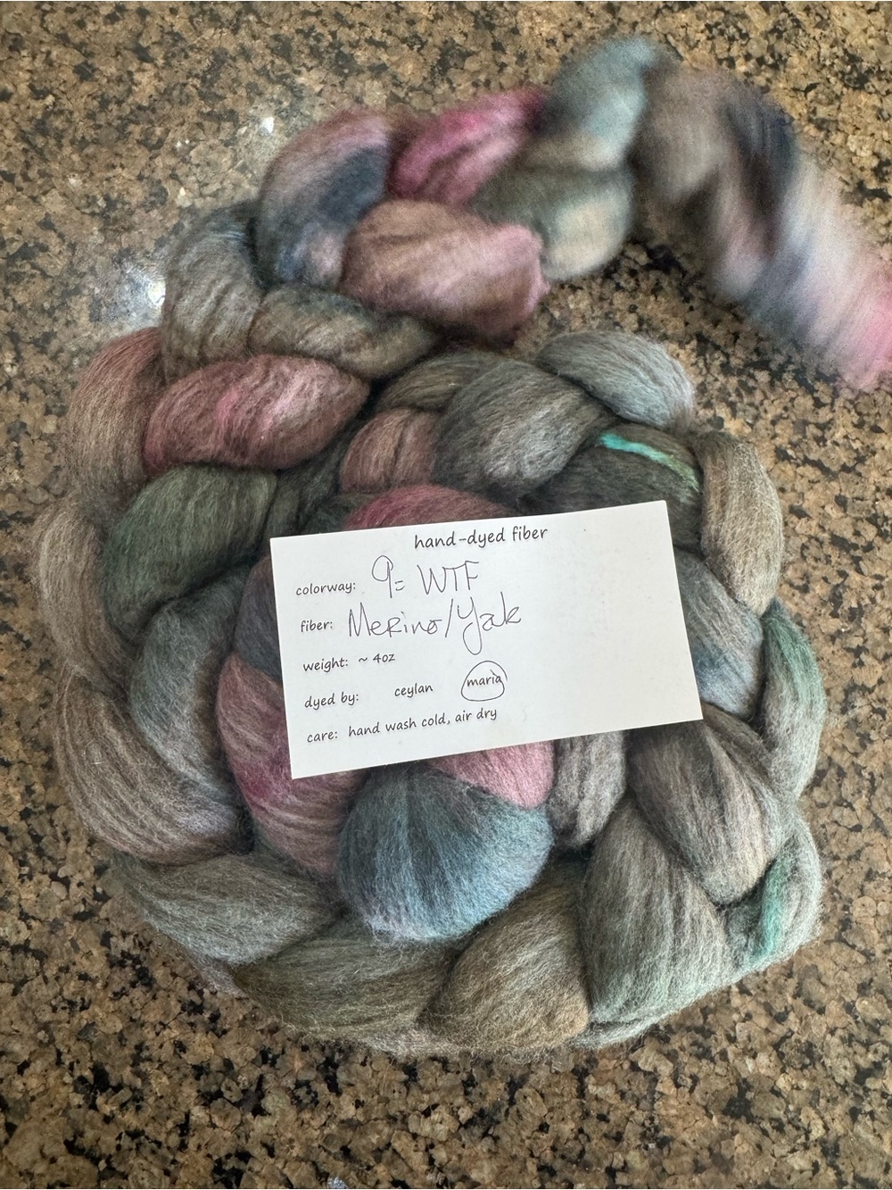 Two If By Hand -Hand-Dyed Merino/Yak Spinning Fiber - Muted Pink, Gray & Green